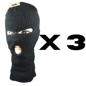 3 Pieces Black three Hole Winter Ski Face Mask Full Head NWT